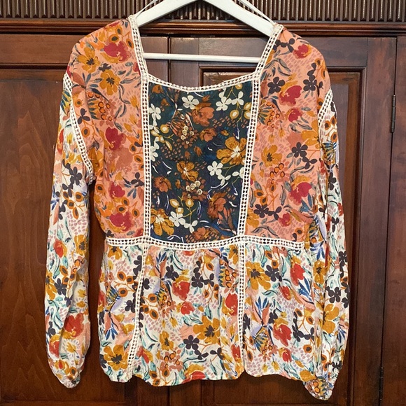 Anthropologie Maeve Nikki Peasant Blouse bohemian balloon sleeve crochet floral - Picture 3 of 15